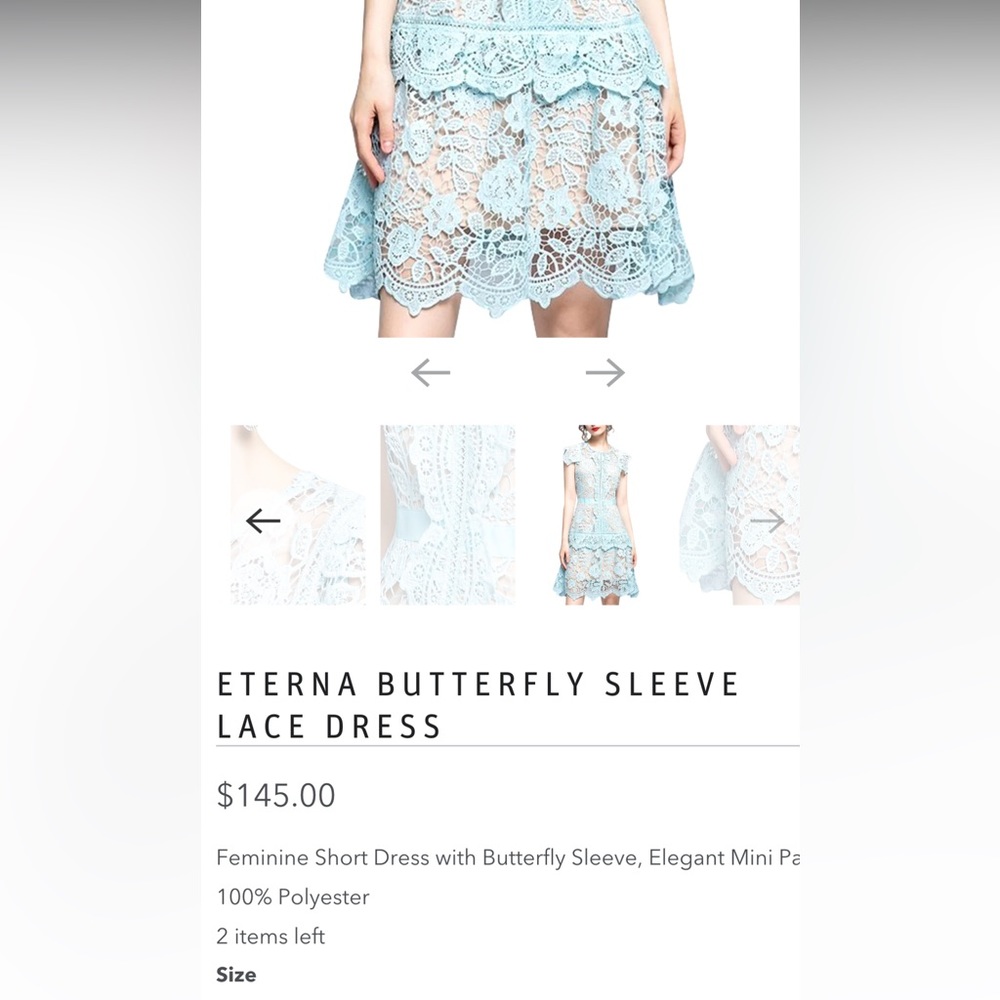 #152 Elegant Butterfly Sleeve Crochet Lace Casual O-neck High Waist Dress - Picture 10 of 16